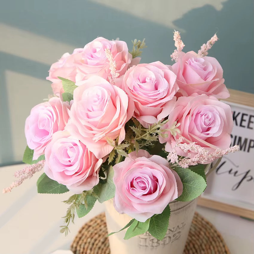 Artificial Blue Roses Flowers Silk Rose Flower Bouquet Artificial Flowers Home Garden Decoration Wedding Roses Fake Flowers