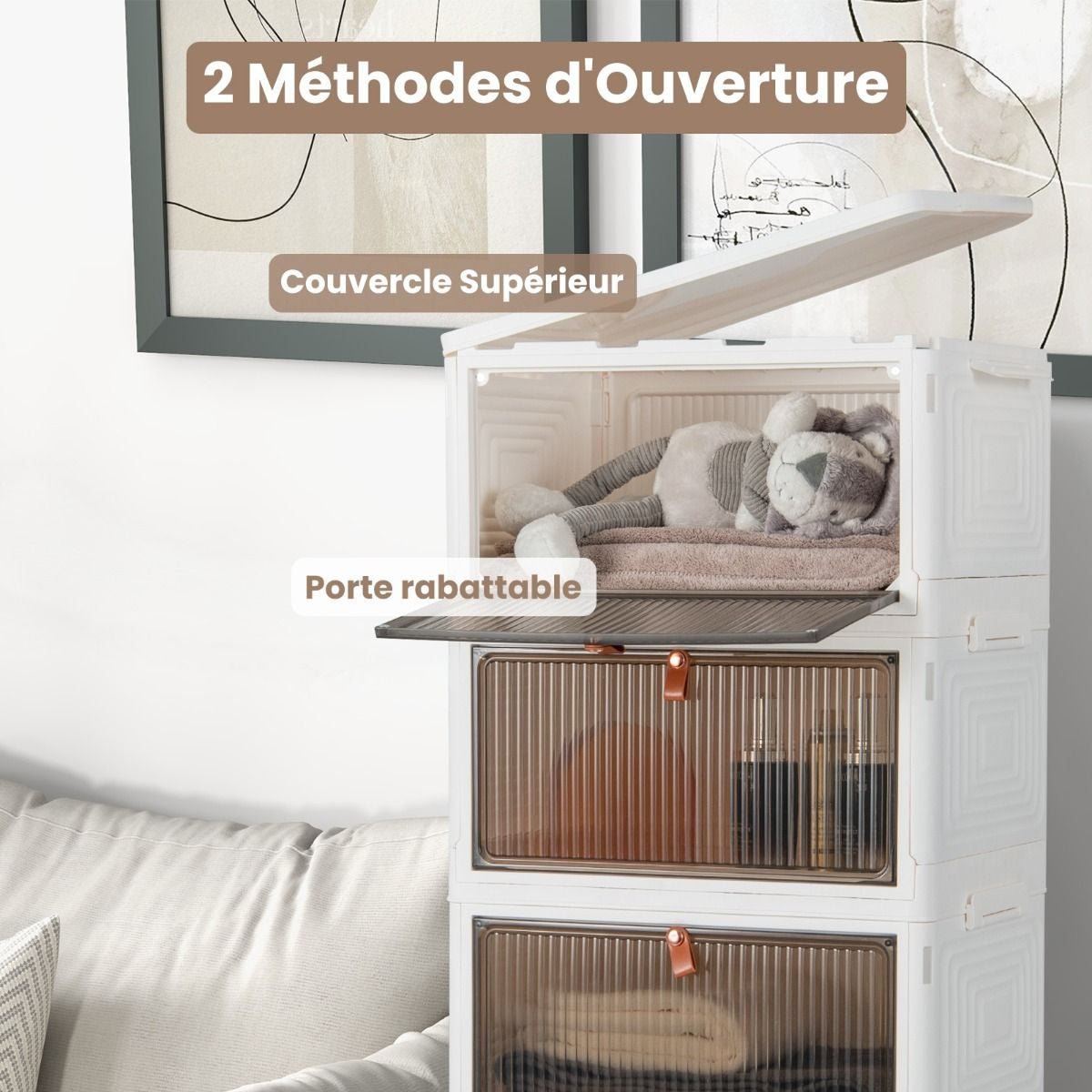 Boîte De Rangement De Chaussures Pliable 6 Niveaux Portes Transparentes Magnétiques Roues Universelles Verrouillables Pour Baskets Jouets Blanc