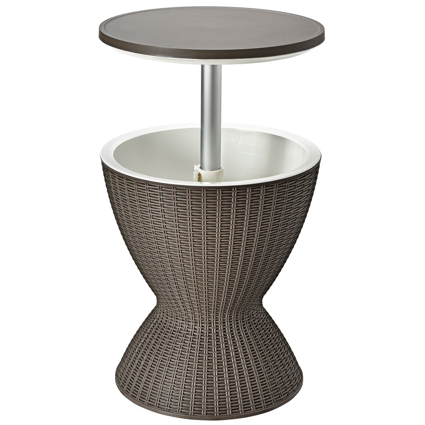Seau À Glace 2 En 1 Table Basse 30L Avec Plateau Relevable Ø 43 X 57,5-82H Cm Imitation Rotin Marron/Noir