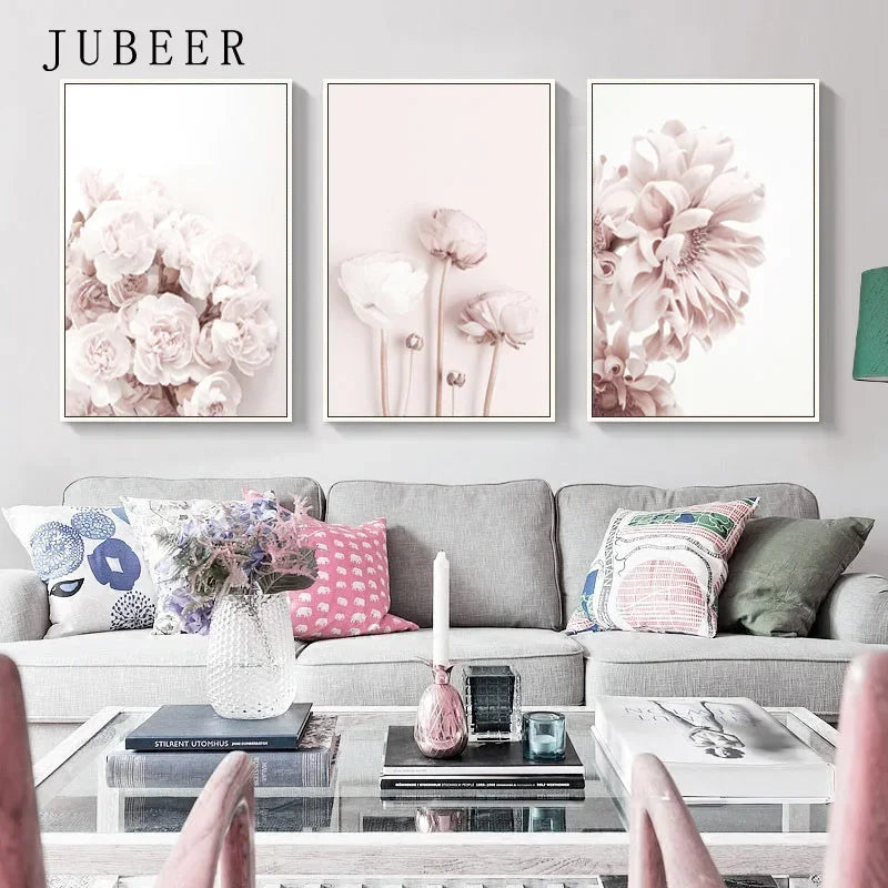 Modern Flower Wall Pictures for Living Room Pink Canvas Printings Unframed Poster Cuadros Decoracion Salon Wall Art Painting