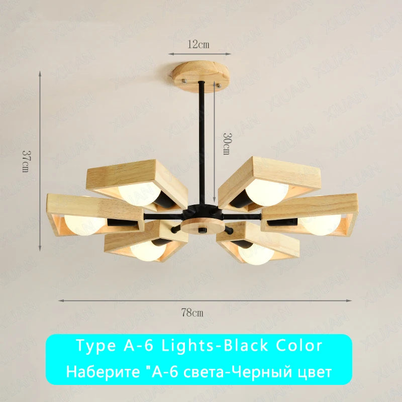 Black White Modern Ceiling Chandelier Lamp 3/5/6/8 Lights E27 Windmill LED Nordic Wooden Hanging Light for Living Room Bedroom