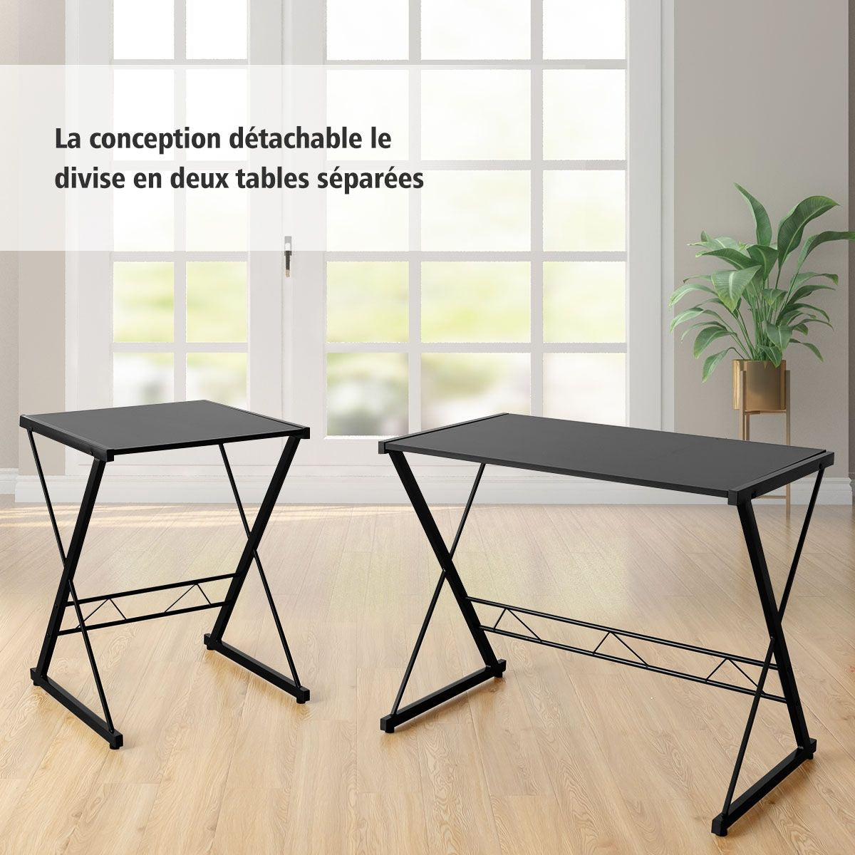 Bureau D'Angle En Forme L Détachable Avec Support Pour Moniteur 147X112X79Cm Noyer/Noir/Antique