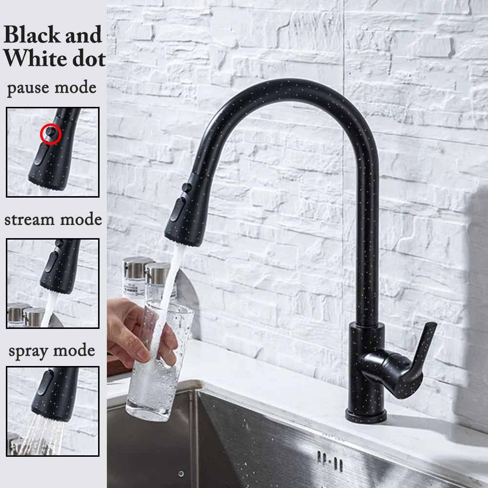 Robinet de cuisine noir Robinet de cuisine à tirer Mitigeur d’évier de cuisine Robinet brossé Nickle Stream Pulvérisateur Tête Chrome Robinet d’eau de cuisine