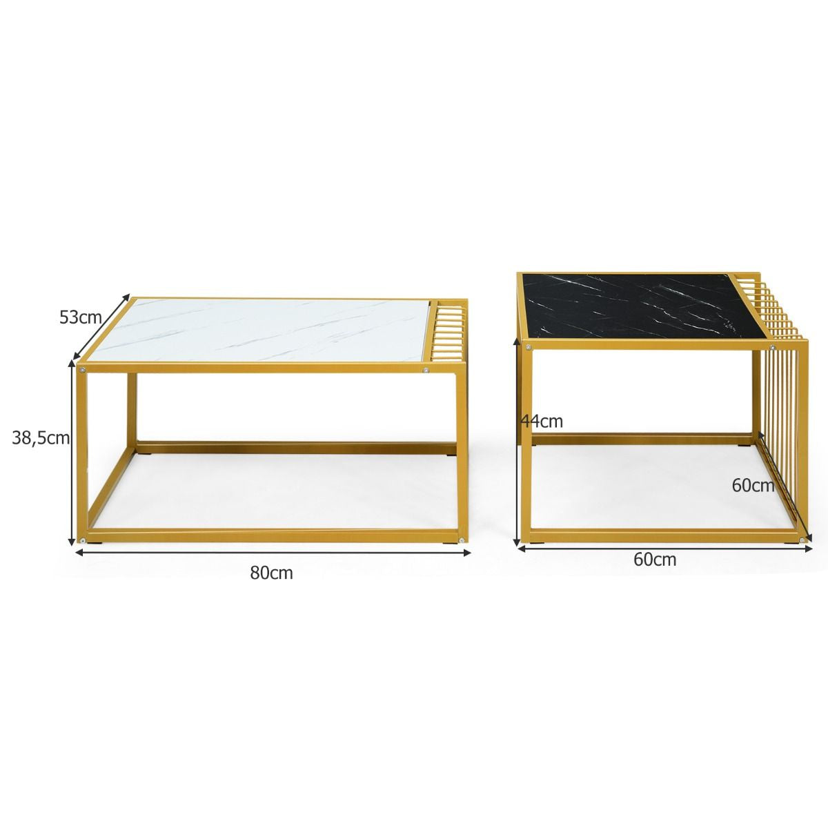Lot De 2 Tables Basses Gigognes Surface En Marbre Artificiel Réaliste Scandinave Moderne Structure En Métal