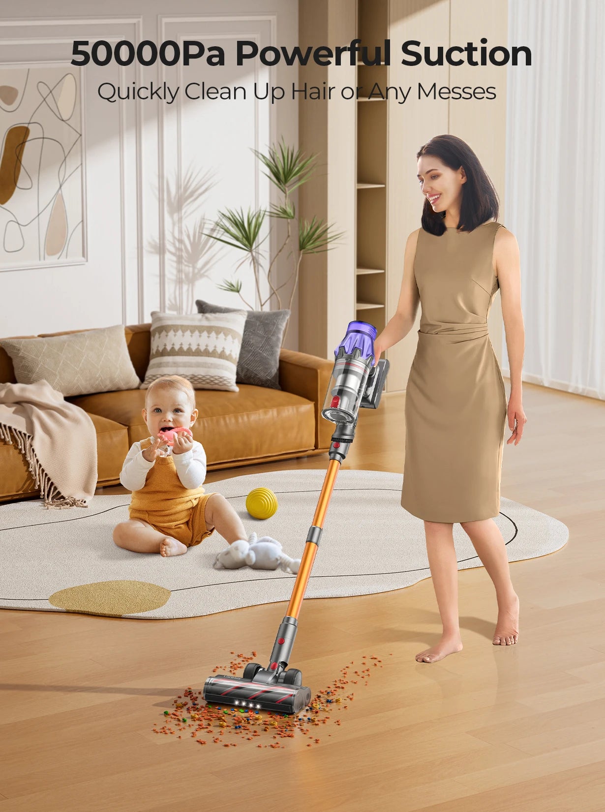 V7 2024 NOUVEAU Aspirateur sans fil Appareil ménager intelligent portable Tasse à poussière de batterie amovible 500W 50KPA Puissance d’aspiration