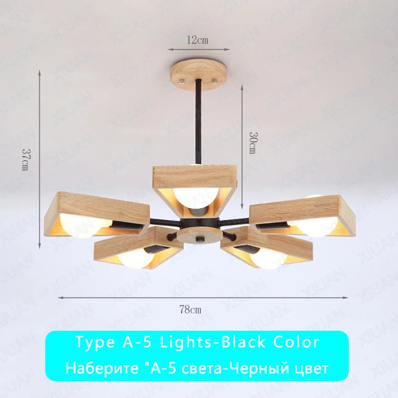 Black White Modern Ceiling Chandelier Lamp 3/5/6/8 Lights E27 Windmill LED Nordic Wooden Hanging Light for Living Room Bedroom