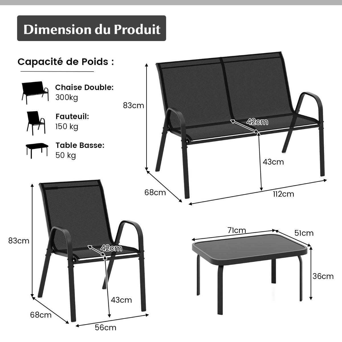 Ensemble Salon De Jardin 4 Pièces 2 Fauteuils 1 Canapé 1 Table Basse En Verre Pour Terrasse Piscine Patio Balcon Gris