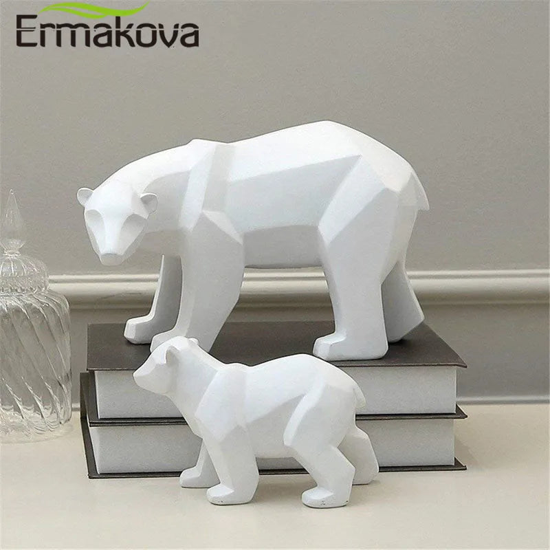 Sculpture d’ours en résine géométrique Statue d’ours polaire Ornement de bureau de mode Figurines abstraites modernes d’ours