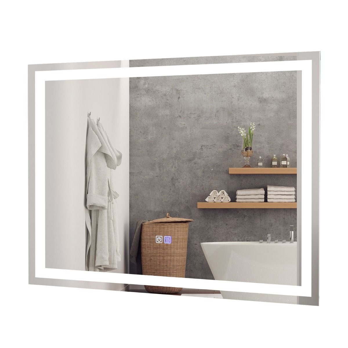 Miroir De Salle De Bain LED 80 X 60 Cm Avec 3 Eclairages Interrupteur Tactile Et Fonction Anti-Buée
