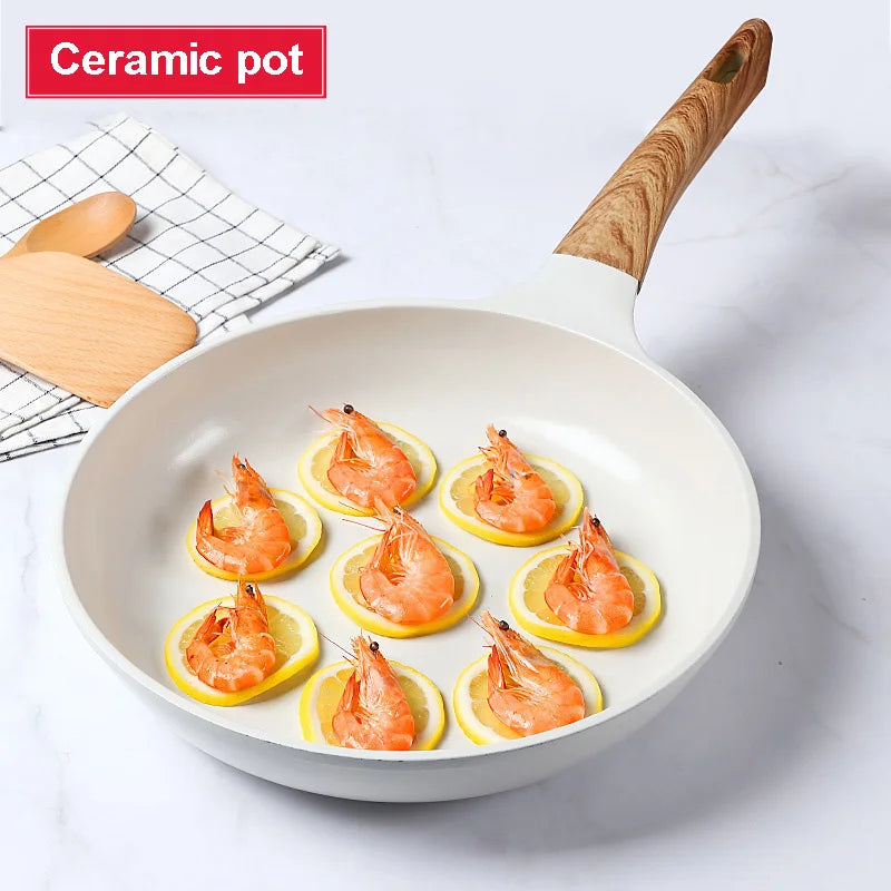 Ensemble de casserole en céramique pour poêle à frire et casserole antiadhésive pour le petit-déjeuner, crêpe, poêle en nid d’abeille wok, cuisine japonaise émaillée