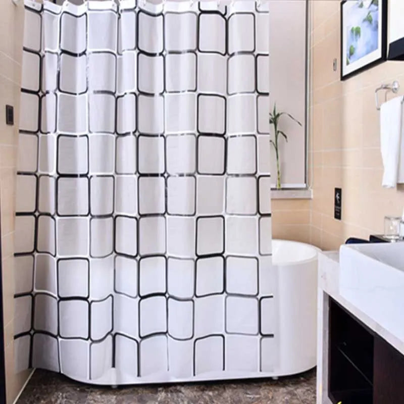 Salle de bain Rideaux de douche Rideau de bain imperméable PEVA Moderne motif géométrique à carreaux Décoration maison Ferme translucide