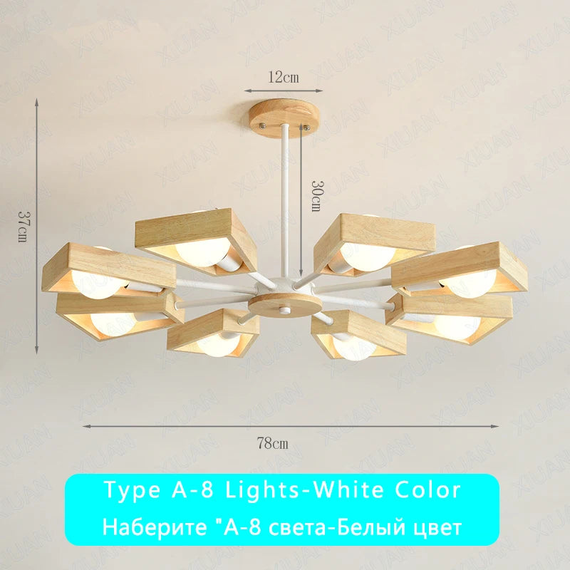 Black White Modern Ceiling Chandelier Lamp 3/5/6/8 Lights E27 Windmill LED Nordic Wooden Hanging Light for Living Room Bedroom