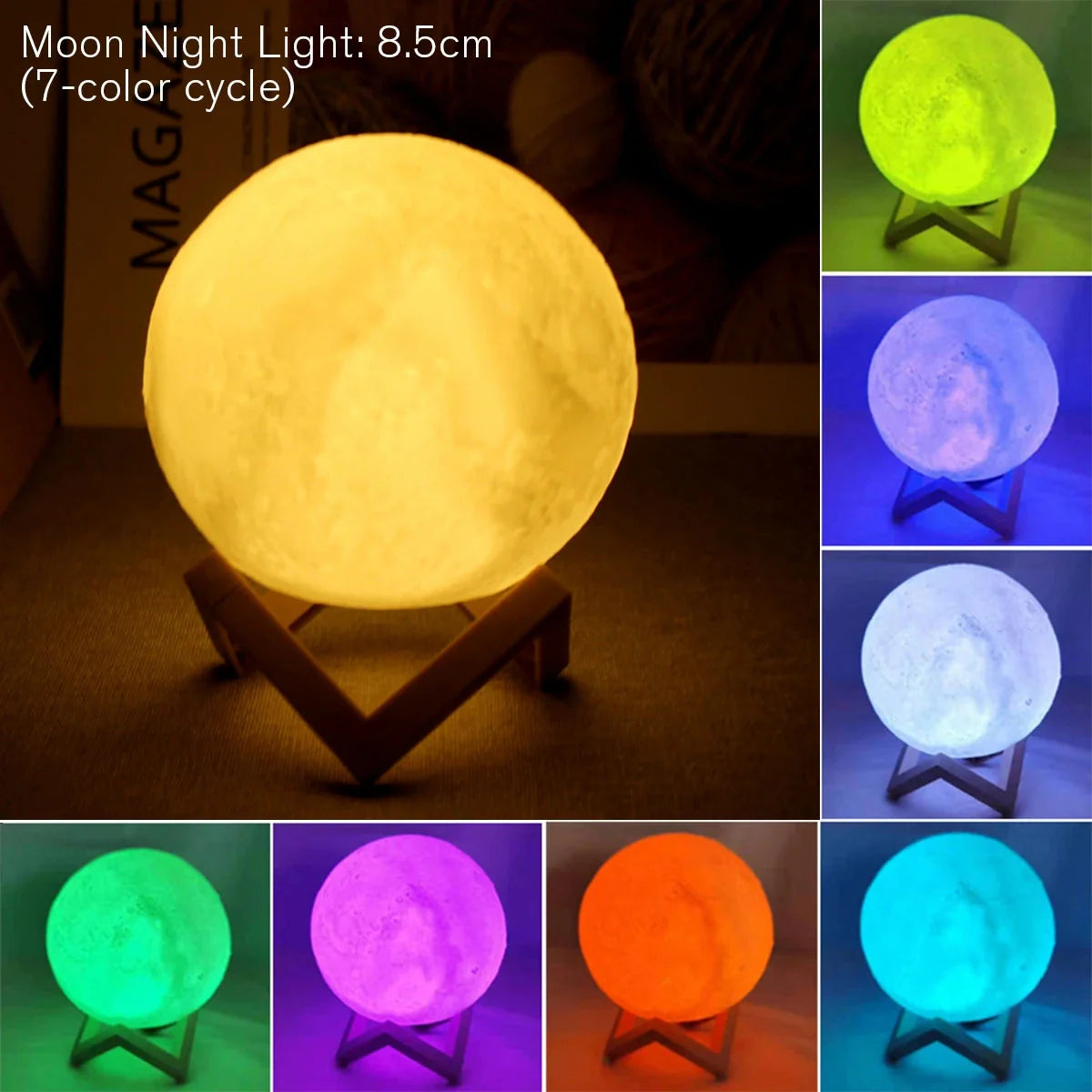 D5 Starry Moon Lamp 8Cm - Veilleuse LED avec support, parfaite pour la décoration de chambre et les cadeaux