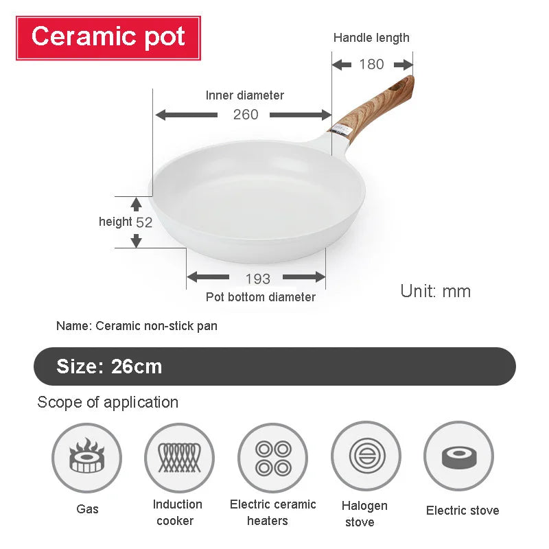 Ensemble de casserole en céramique pour poêle à frire et casserole antiadhésive pour le petit-déjeuner, crêpe, poêle en nid d’abeille wok, cuisine japonaise émaillée