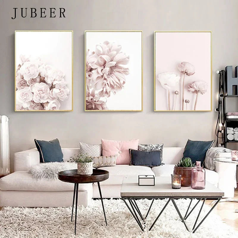 Modern Flower Wall Pictures for Living Room Pink Canvas Printings Unframed Poster Cuadros Decoracion Salon Wall Art Painting