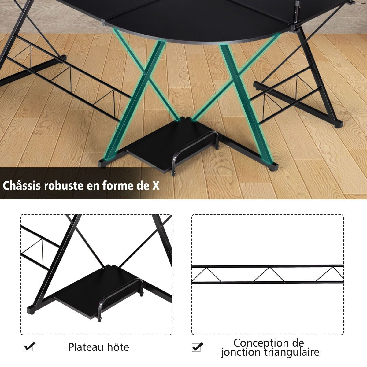 Bureau D'Angle En Forme L Détachable Avec Support Pour Moniteur 147X112X79Cm Noyer/Noir/Antique