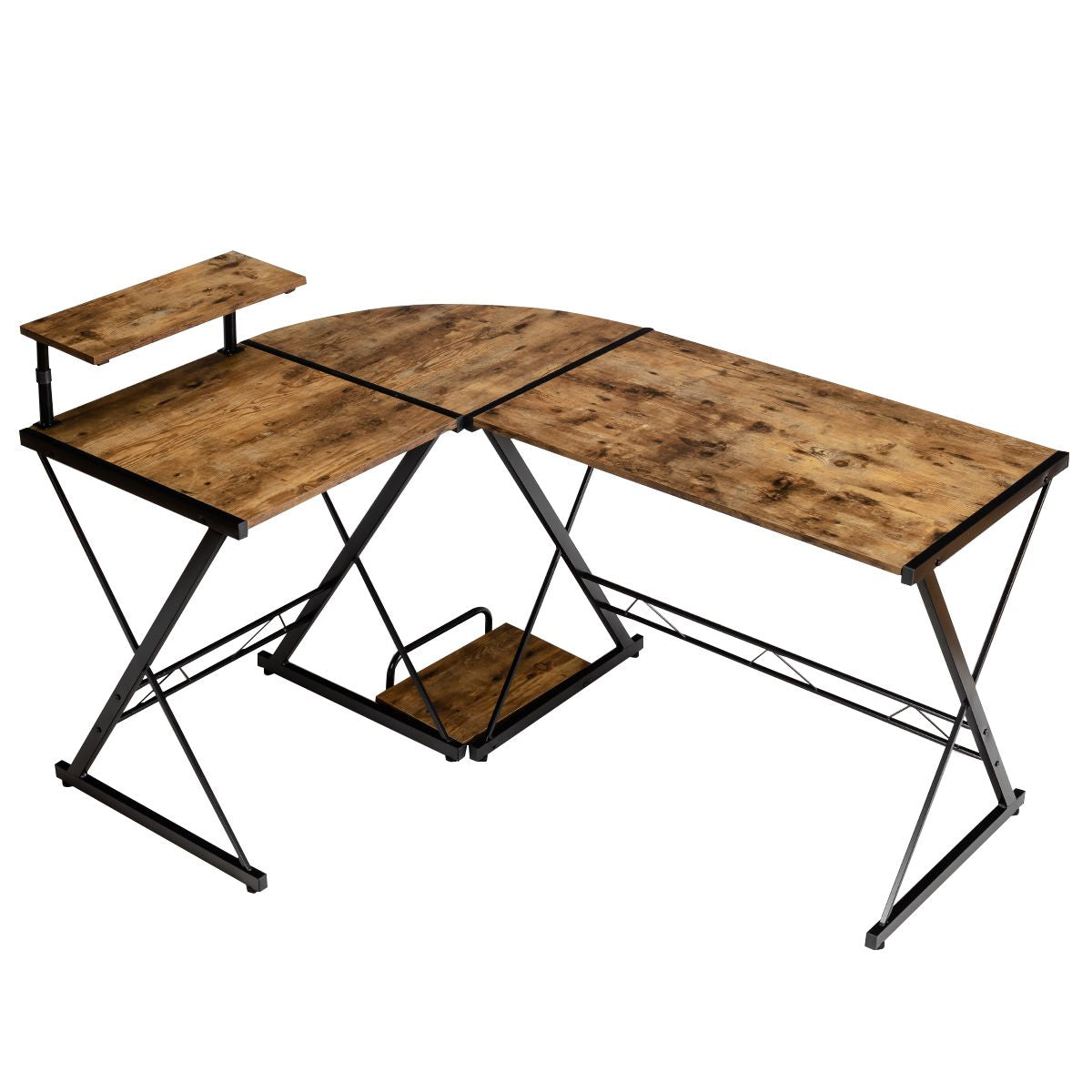 Bureau D'Angle En Forme L Détachable Avec Support Pour Moniteur 147X112X79Cm Noyer/Noir/Antique