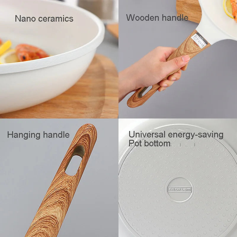 Ensemble de casserole en céramique pour poêle à frire et casserole antiadhésive pour le petit-déjeuner, crêpe, poêle en nid d’abeille wok, cuisine japonaise émaillée