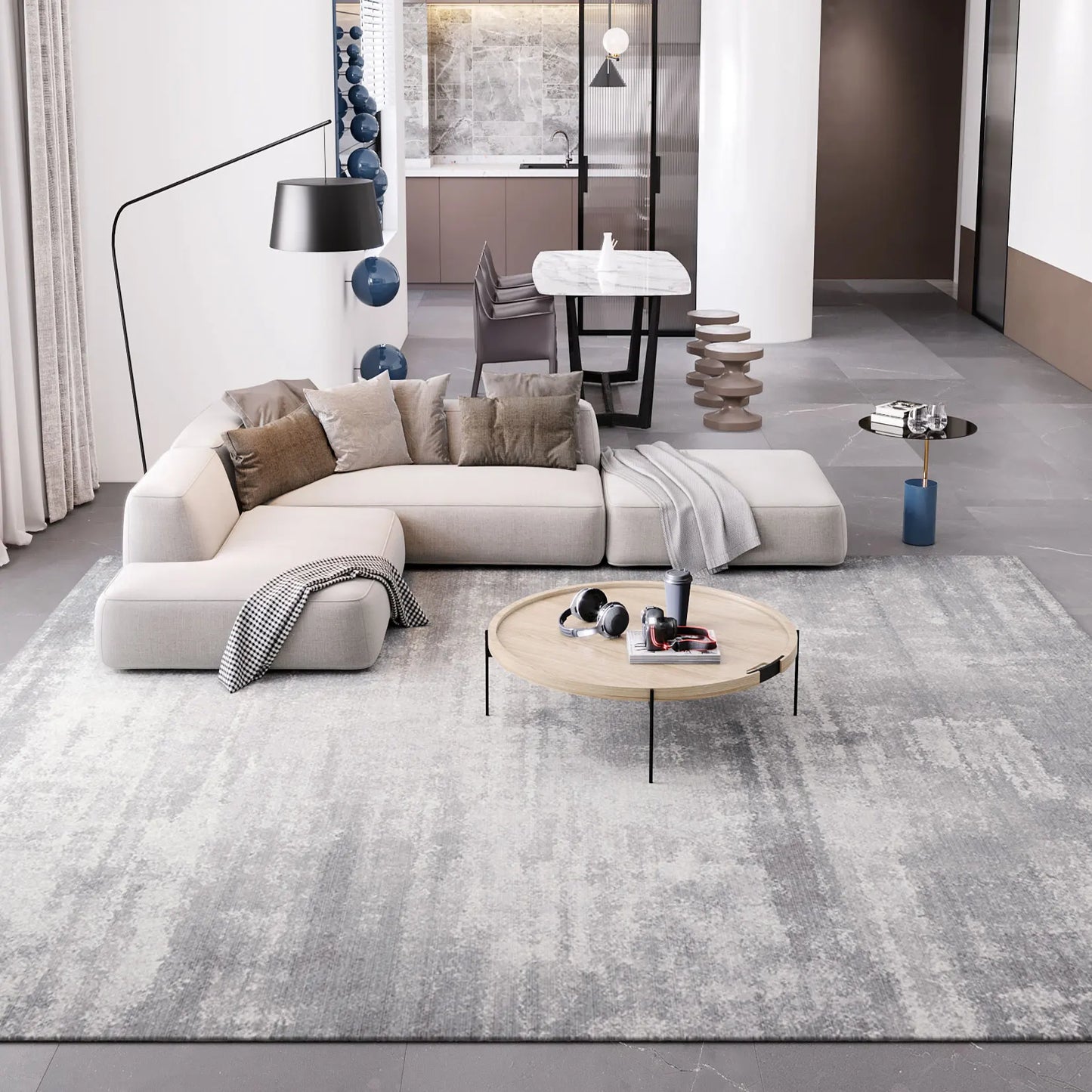 Tapis nordique doux moderne pour salon Tapis épais antidérapant pour salon, canapé, table basse, tapis de sol gris nordique