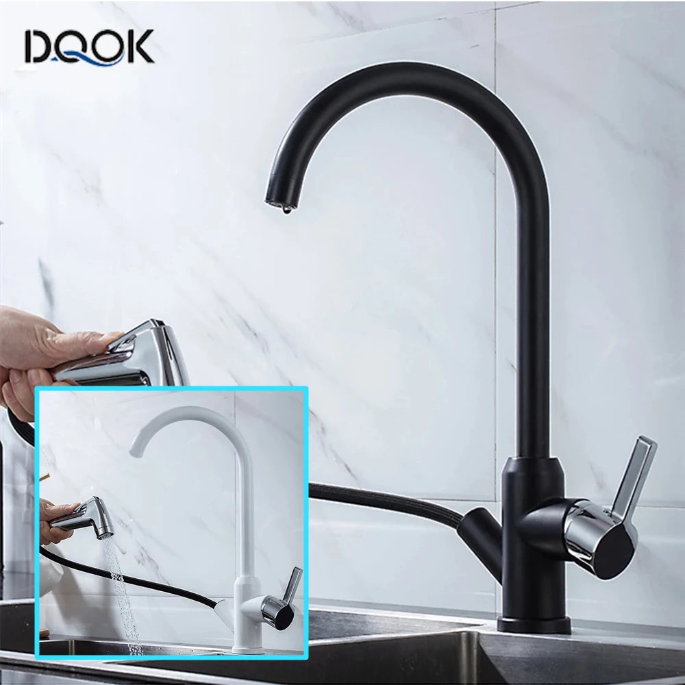 Robinet de cuisine noir Robinet de cuisine à tirer Mitigeur d’évier de cuisine Robinet brossé Nickle Stream Pulvérisateur Tête Chrome Robinet d’eau de cuisine