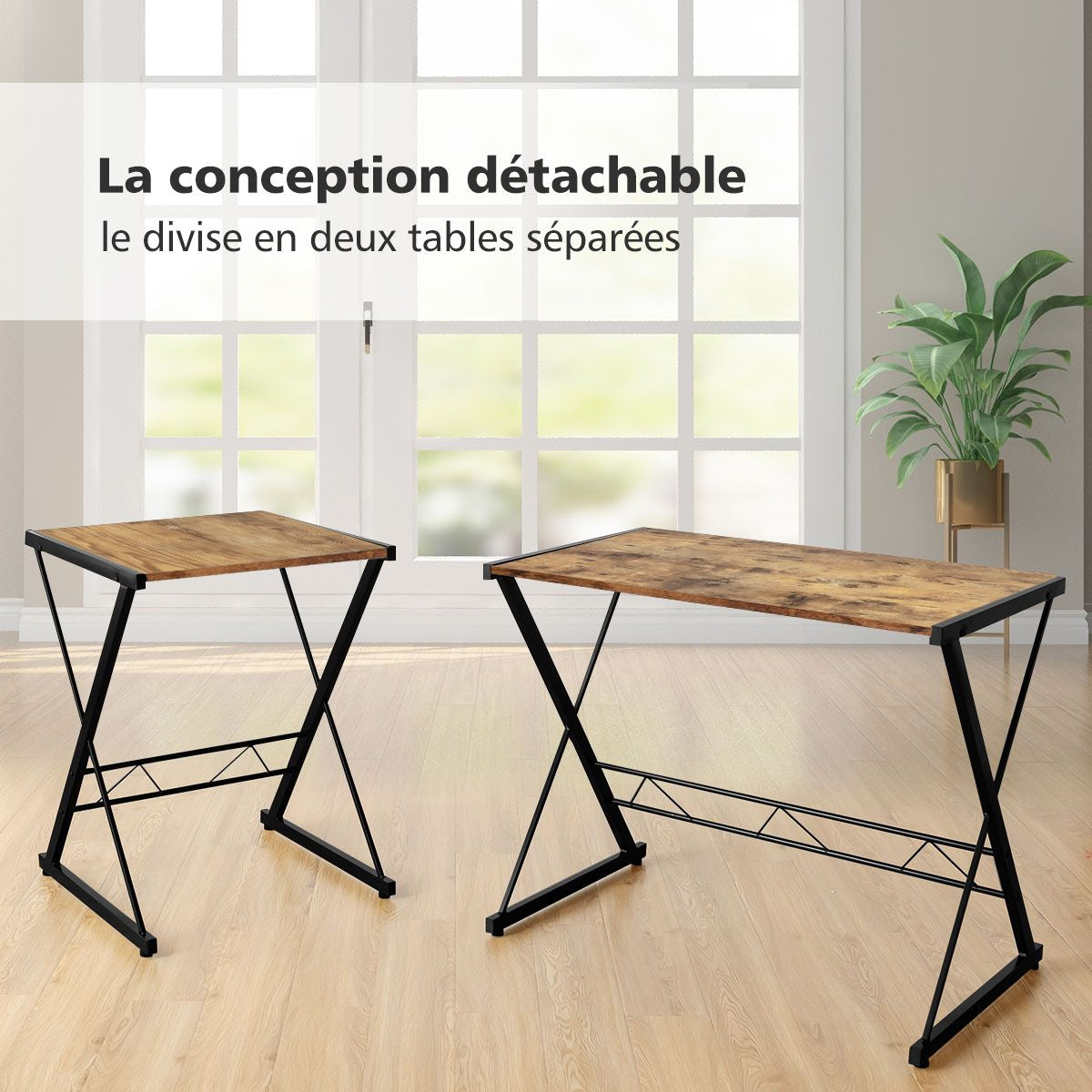 Bureau D'Angle En Forme L Détachable Avec Support Pour Moniteur 147X112X79Cm Noyer/Noir/Antique