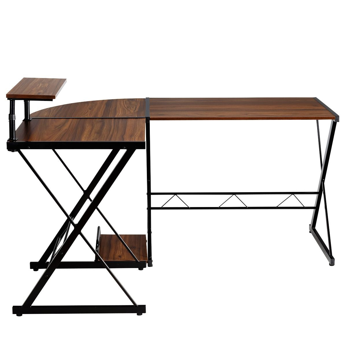 Bureau D'Angle En Forme L Détachable Avec Support Pour Moniteur 147X112X79Cm Noyer/Noir/Antique