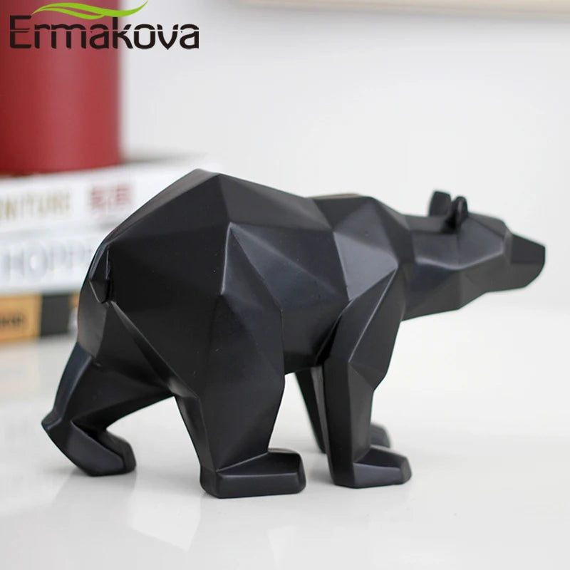 Sculpture d’ours en résine géométrique Statue d’ours polaire Ornement de bureau de mode Figurines abstraites modernes d’ours