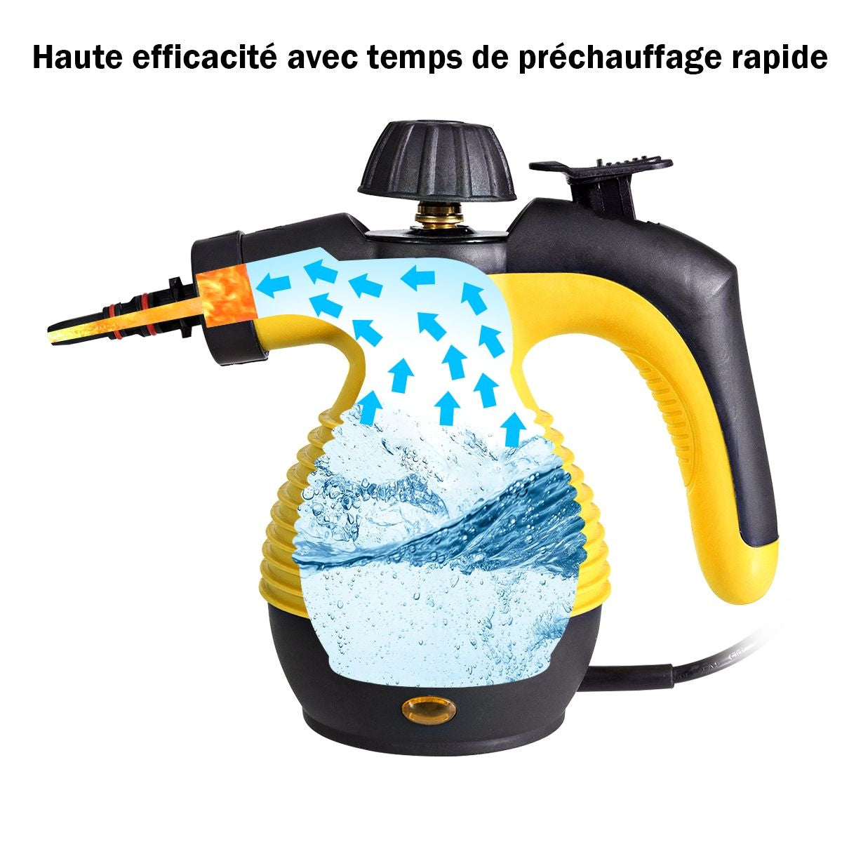 Nettoyeur Vapeur À Main Portable 900-1050W Réservoir 350ML 9 Accessoires Jaune