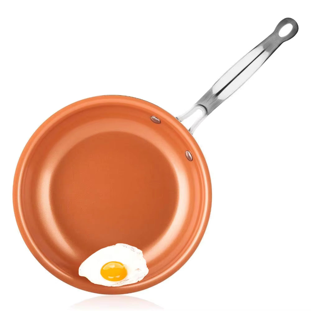 Poêle à frire antiadhésive 20 24 28Cm Poêle à frire avec revêtement en céramique titane ronde Poêle à œufs en cuivre Batterie de cuisine KC0459