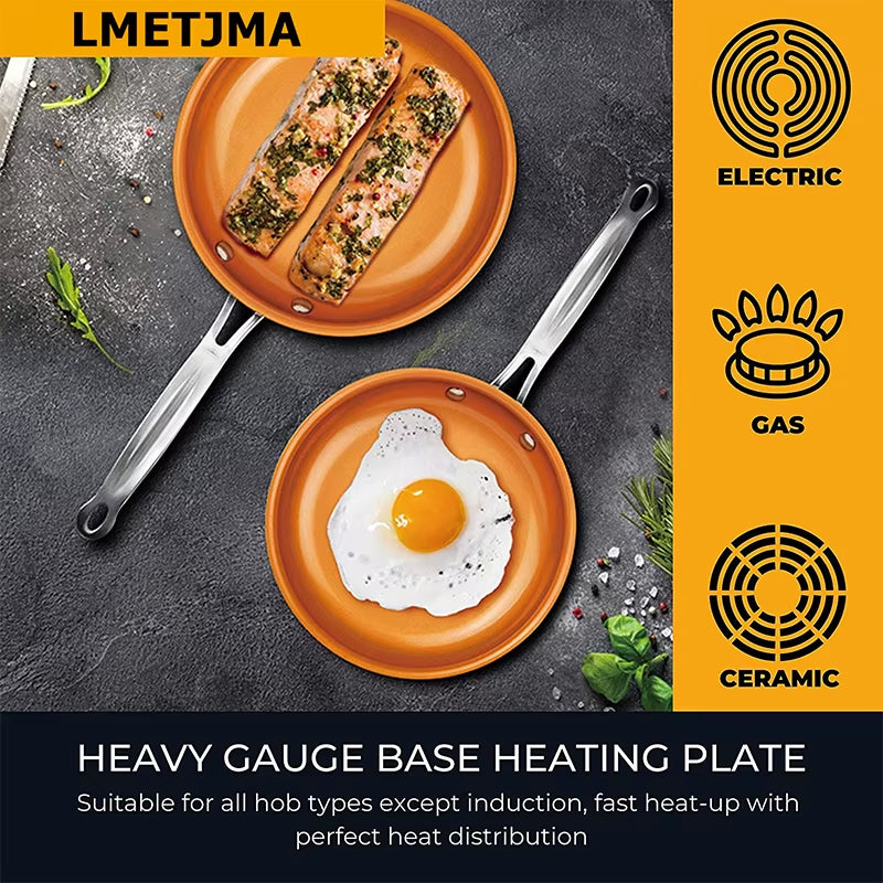 Poêle à frire antiadhésive 20 24 28Cm Poêle à frire avec revêtement en céramique titane ronde Poêle à œufs en cuivre Batterie de cuisine KC0459