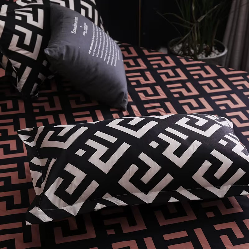 Ensemble de literie de luxe noir, lit Queen King simple, grande taille, en polyester, housse de couette, ensemble plaid moderne oiseau avec taie d’oreiller
