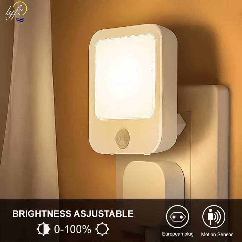 Capteur de mouvement de veilleuse avec lumière LED Lampes à prise EU Lampe de nuit pour enfants Lampe de nuit sans fil pour chambre à coucher