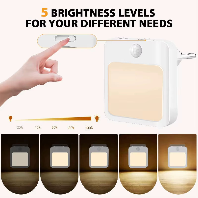 Capteur de mouvement de veilleuse avec lumière LED Lampes à prise EU Lampe de nuit pour enfants Lampe de nuit sans fil pour chambre à coucher