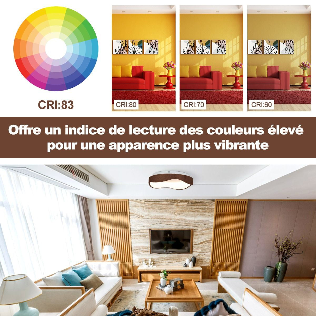 Plafonnier LED Luminaire Moderne 24 W Avec Motif En Bois Cadre En Métal Lustre À Éclairage LED 3000 K Lumière Chaude Plafonnier LED Marron