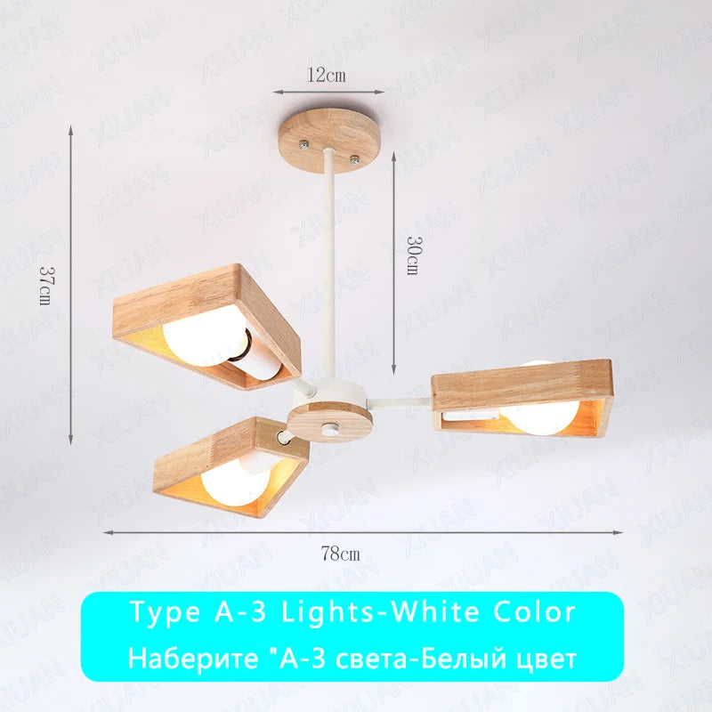 Black White Modern Ceiling Chandelier Lamp 3/5/6/8 Lights E27 Windmill LED Nordic Wooden Hanging Light for Living Room Bedroom