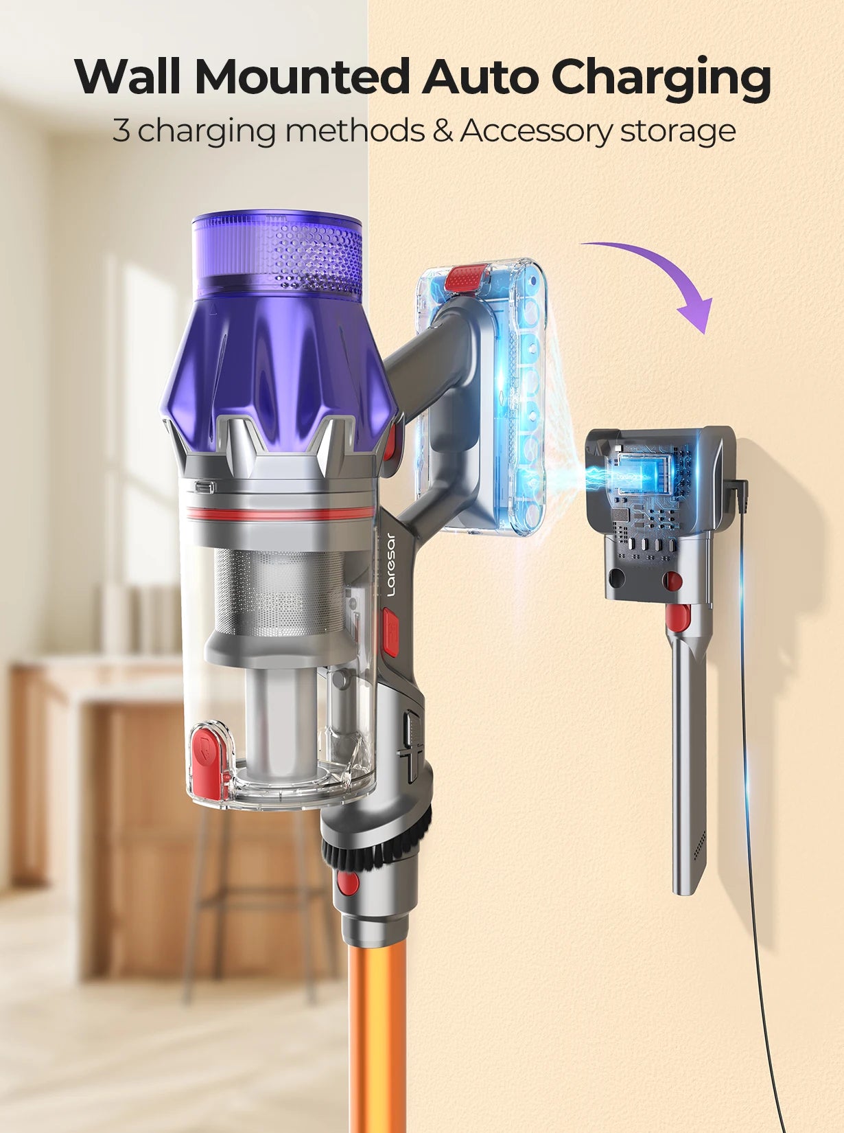 V7 2024 NOUVEAU Aspirateur sans fil Appareil ménager intelligent portable Tasse à poussière de batterie amovible 500W 50KPA Puissance d’aspiration