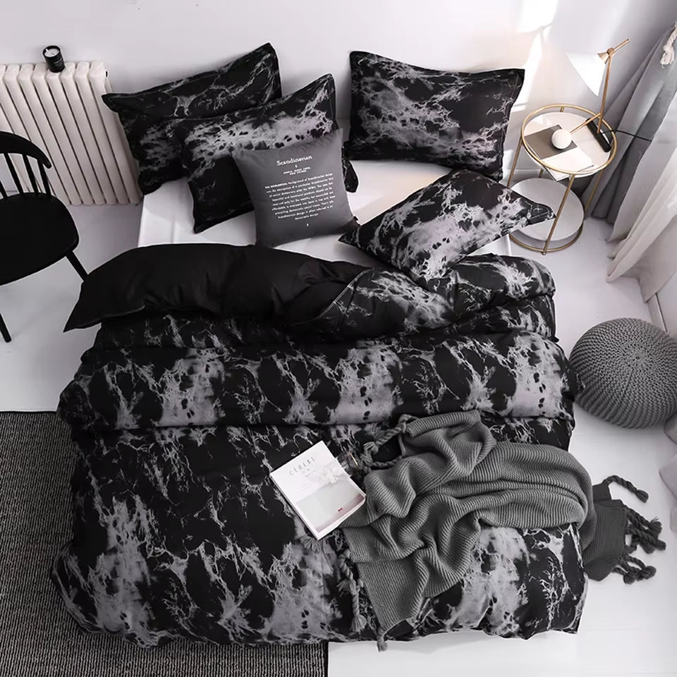 Ensemble de literie de luxe noir, lit Queen King simple, grande taille, en polyester, housse de couette, ensemble plaid moderne oiseau avec taie d’oreiller