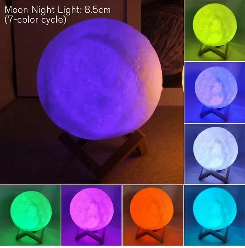 D5 Starry Moon Lamp 8Cm - Veilleuse LED avec support, parfaite pour la décoration de chambre et les cadeaux
