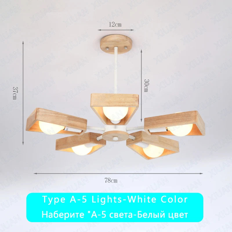 Black White Modern Ceiling Chandelier Lamp 3/5/6/8 Lights E27 Windmill LED Nordic Wooden Hanging Light for Living Room Bedroom