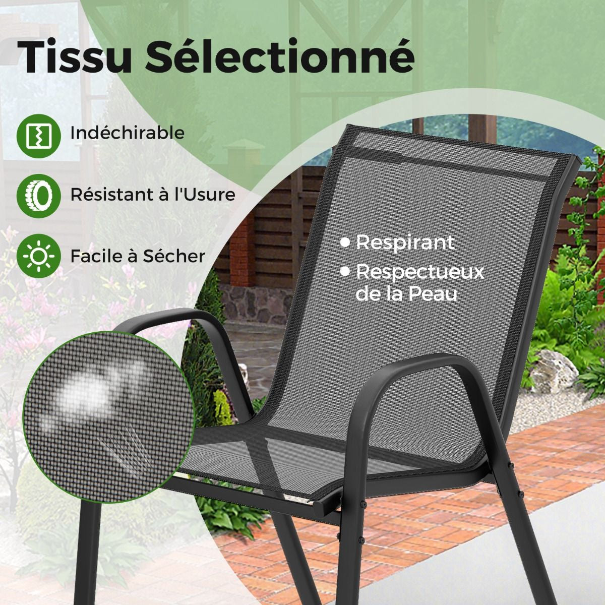 Ensemble De Jardin 3 Pièces 2 Fauteuils Ergonomiques Avec Table Basse En Verre Trempé Pour Jardin Balcon Terrasse Cour