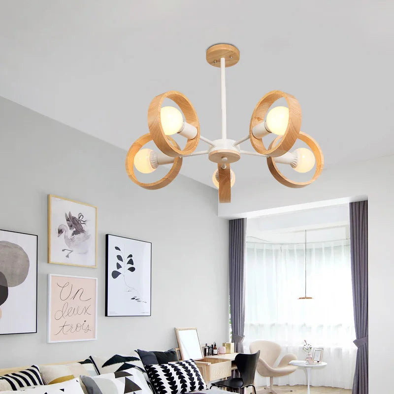 Black White Modern Ceiling Chandelier Lamp 3/5/6/8 Lights E27 Windmill LED Nordic Wooden Hanging Light for Living Room Bedroom