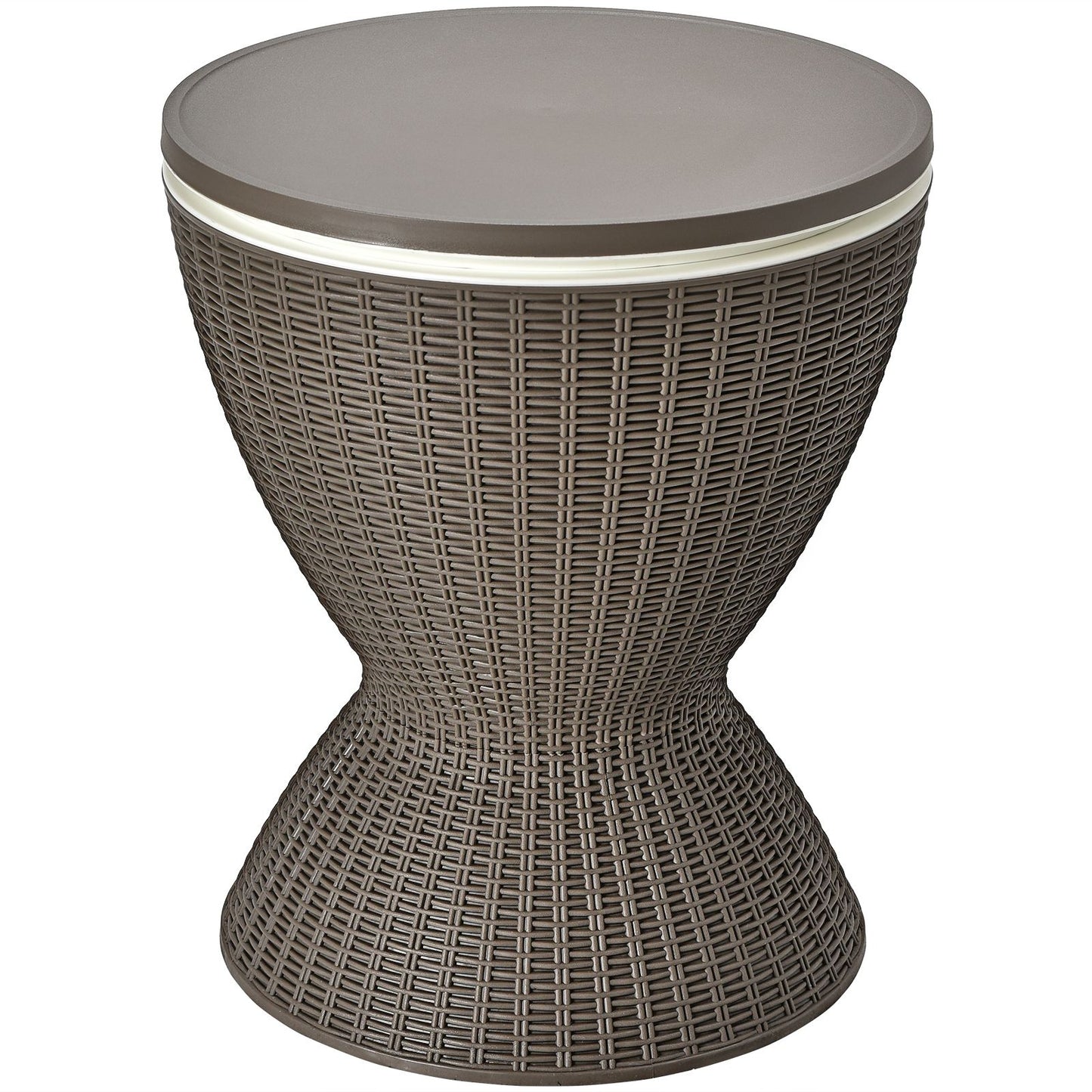 Seau À Glace 2 En 1 Table Basse 30L Avec Plateau Relevable Ø 43 X 57,5-82H Cm Imitation Rotin Marron/Noir