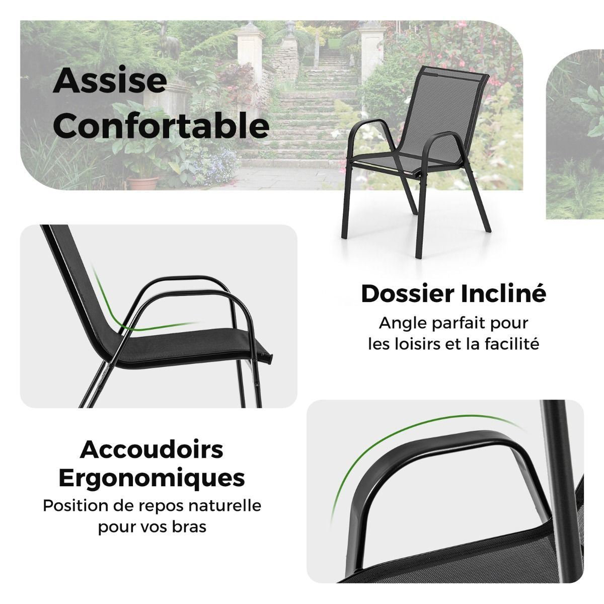 Ensemble De Jardin 3 Pièces 2 Fauteuils Ergonomiques Avec Table Basse En Verre Trempé Pour Jardin Balcon Terrasse Cour