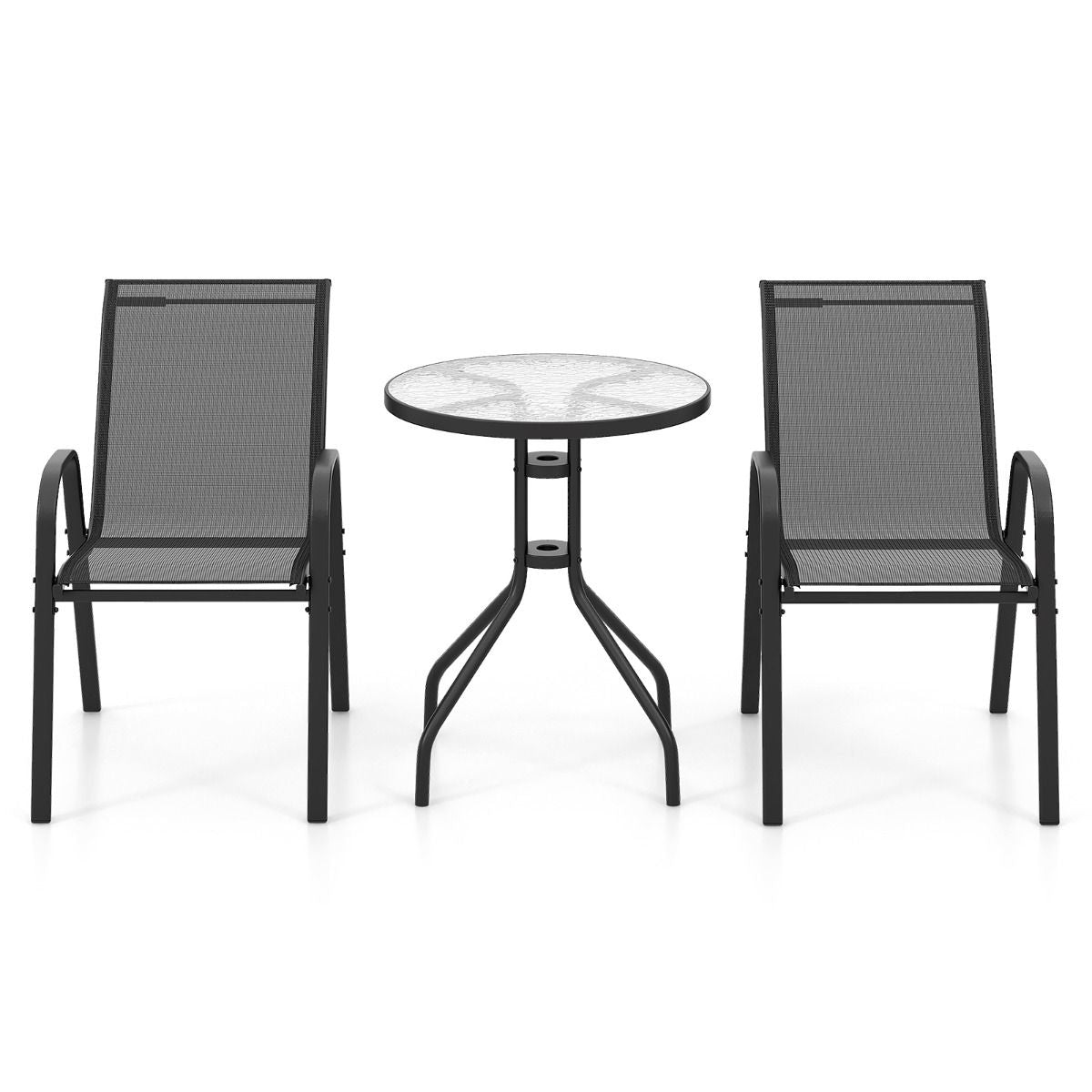 Ensemble De Jardin 3 Pièces 2 Fauteuils Ergonomiques Avec Table Basse En Verre Trempé Pour Jardin Balcon Terrasse Cour