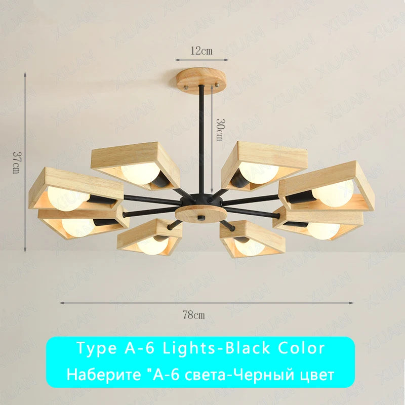 Black White Modern Ceiling Chandelier Lamp 3/5/6/8 Lights E27 Windmill LED Nordic Wooden Hanging Light for Living Room Bedroom