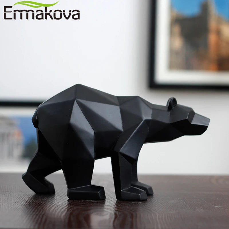 Sculpture d’ours en résine géométrique Statue d’ours polaire Ornement de bureau de mode Figurines abstraites modernes d’ours