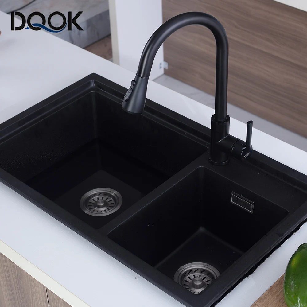 Robinet de cuisine noir Robinet de cuisine à tirer Mitigeur d’évier de cuisine Robinet brossé Nickle Stream Pulvérisateur Tête Chrome Robinet d’eau de cuisine