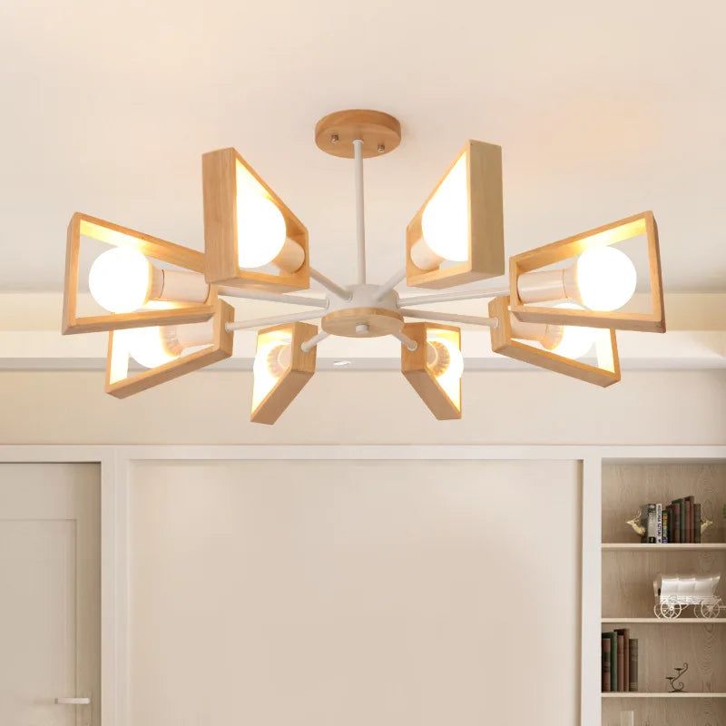 Black White Modern Ceiling Chandelier Lamp 3/5/6/8 Lights E27 Windmill LED Nordic Wooden Hanging Light for Living Room Bedroom