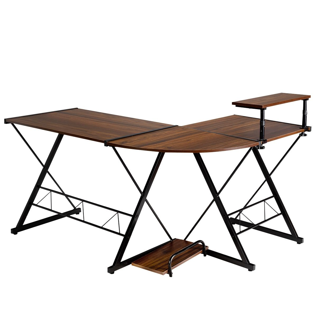 Bureau D'Angle En Forme L Détachable Avec Support Pour Moniteur 147X112X79Cm Noyer/Noir/Antique