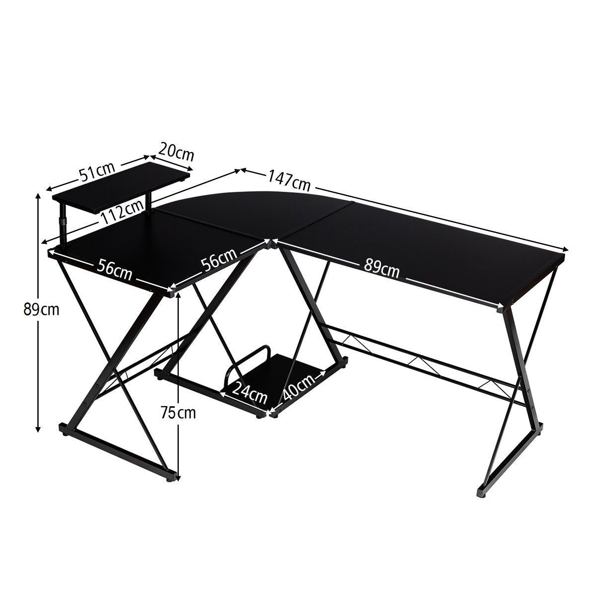 Bureau D'Angle En Forme L Détachable Avec Support Pour Moniteur 147X112X79Cm Noyer/Noir/Antique
